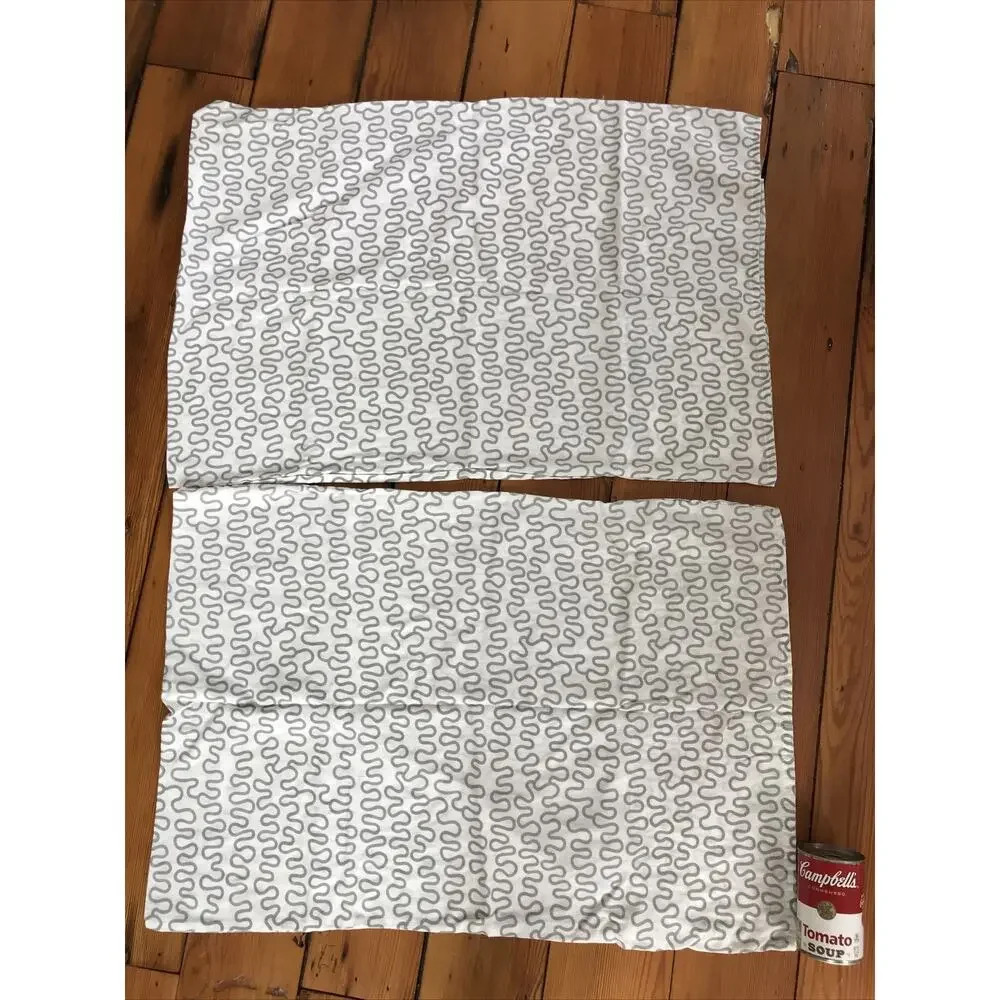 Set Pair 2 IKEA Krakris White Gray Squiggle Pattern Standard Cotton Pillow Cases